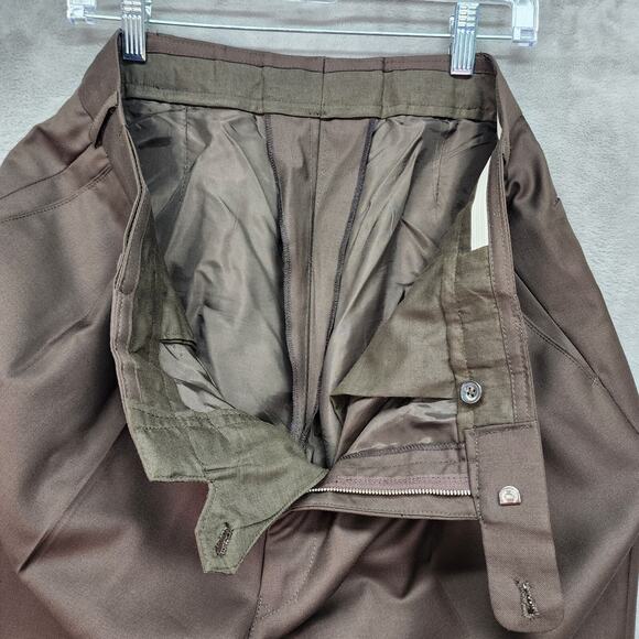 Mens 34x28 Brown Pleated Silky Cuffed Dress Pants Relaxed Straight Career Office - Picture 6 of 9